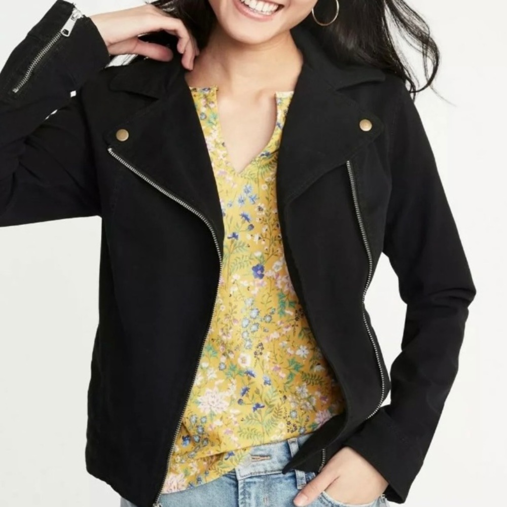 Old Navy Black Faux Suede Stretch Moto Jacket EUC